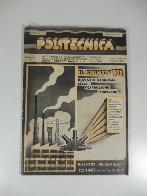 Politecnica. Rivista mensile di divulgazione delle scienze applicate e propaganda del prodotto nazionale, Torino, anno VII, n. 9